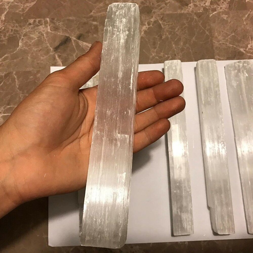 Selenite Wand Stick 6-8.5 Inches Long - 1 to 2 inches Wide - Rough Stick - Heali